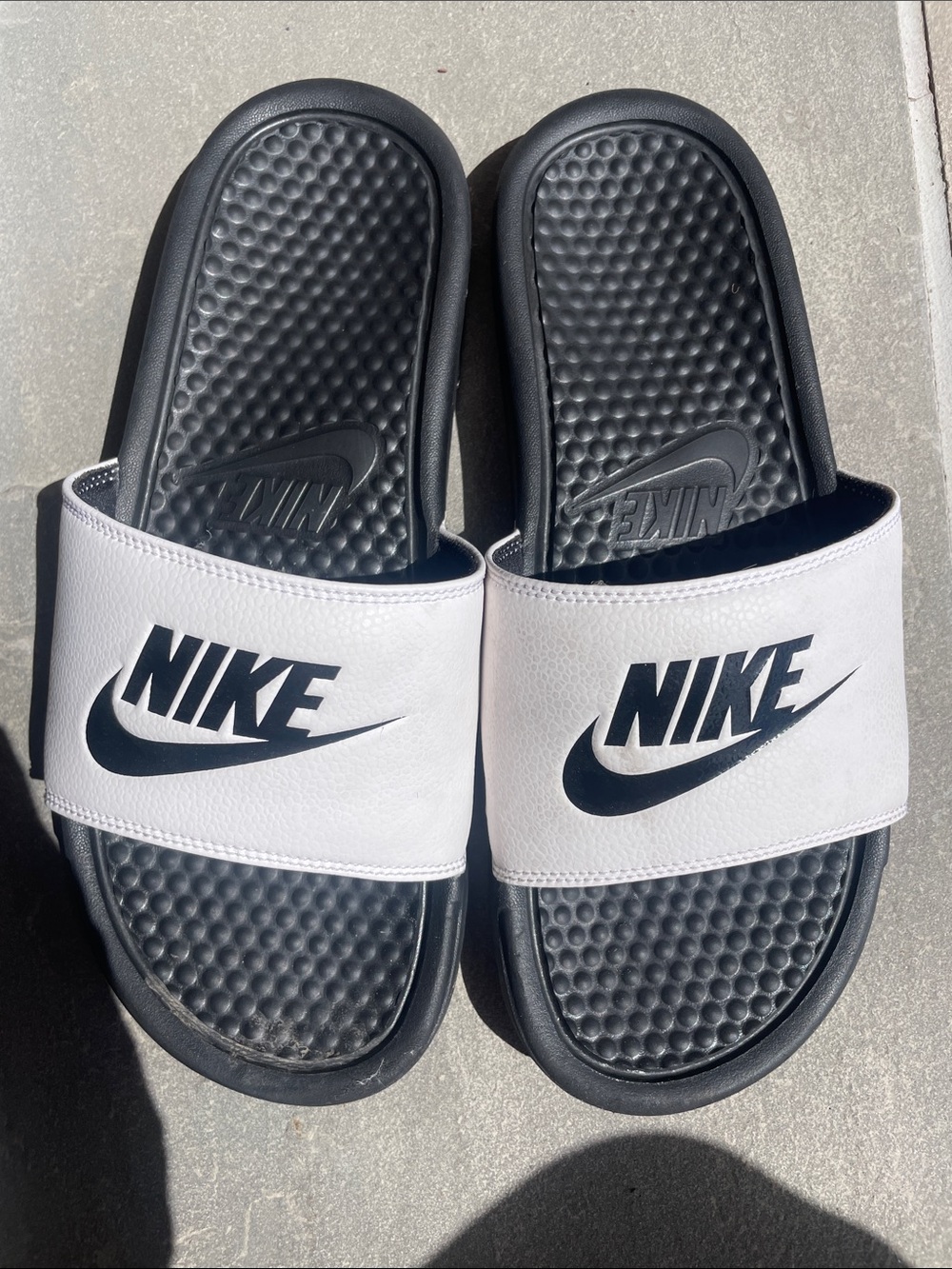 Nike Black and White Slide Sandals with Logo Strap Mens 8